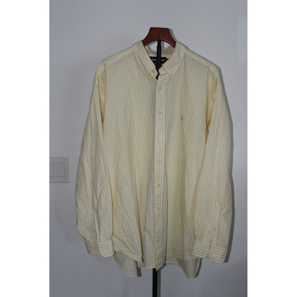 VTG Ralph Lauren Golf‎ Tilden Cotton Shirt Men's XXL Butter Yellow White Stripe